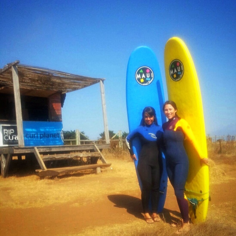 Vivi and I just before our surf lesson. The board/wetsuit match was not planned.