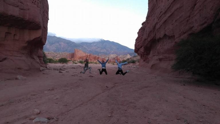 Jumping for joy! We finished the Quebrada de Las Conchas and are headed to our hotel in Cafayate!