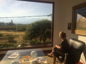 Nicole enjoying breakfast and the view at our hotel
