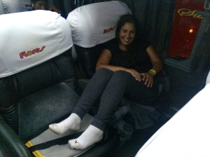 Lorena and I were stoked at the quality of our bus for our overnight ride to Huachachina. 