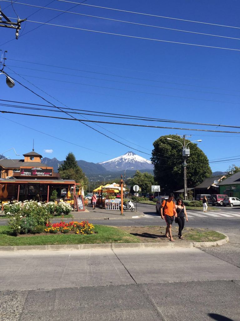 The adorable town of Pucón and Volcano Villarica seen in the distance.